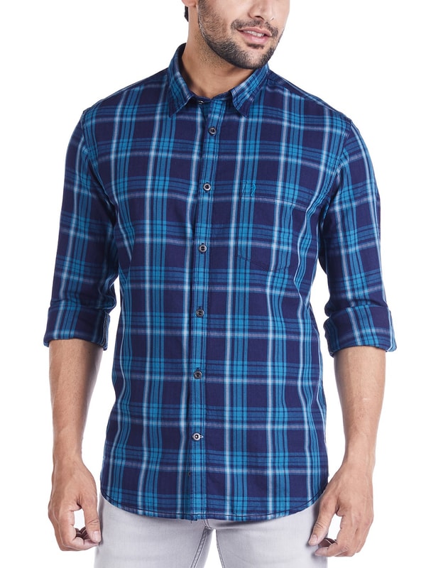 Teal Ind Full Sleeves Check Cotton Shirt